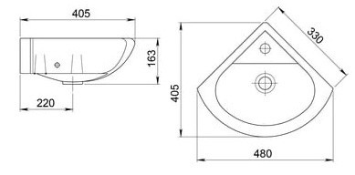 Умывальник угловой Радиан 48 1/величины 1/отверстие без креплений Santeri 1.3130.9.S00.10B.0