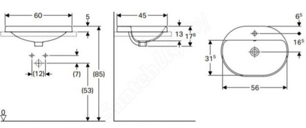 Умывальник VariForm эллиптический. 60х45 см, с полочкой для отверстия, без перелива Умывальник VariForm эллиптический. 60х45 см, с полочкой для отверстия, без перелива