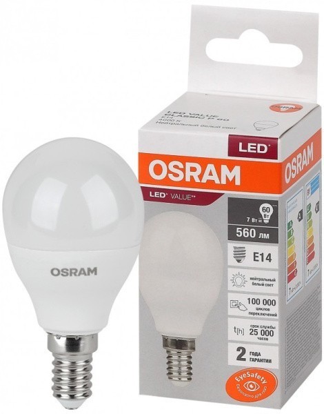 Светодиодная лампа LED VALUE CLP60 7SW/840 230V E27 560лм OSRAM