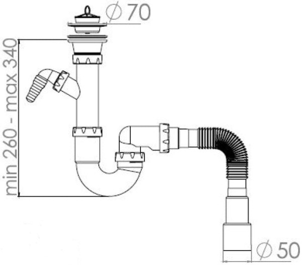 Сифон для кухни прямоточный с выпуском 70мм, с гибкой трубой 1 1/2 - 40/50мм, AV Engineering Сифон для кухни прямоточный с выпуском 70мм, с гибкой трубой 1 1/2 - 40/50мм, AV Engineering