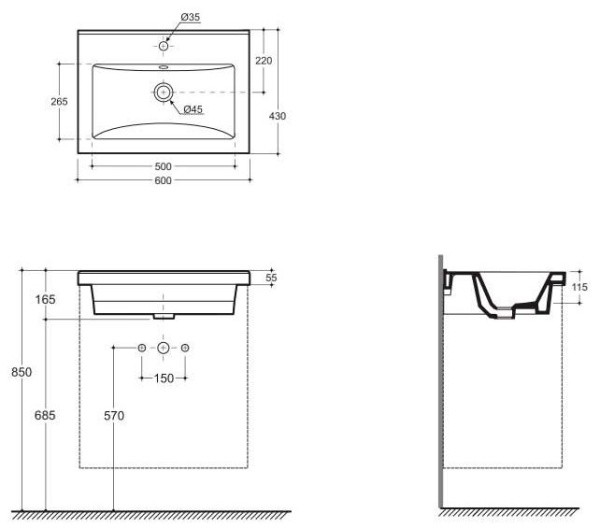 Умывальник мебельный с креплением Тобаго 60 ФС с/о белый матовый с1 Умывальник мебельный с креплением Тобаго 60 ФС с/о белый матовый с1