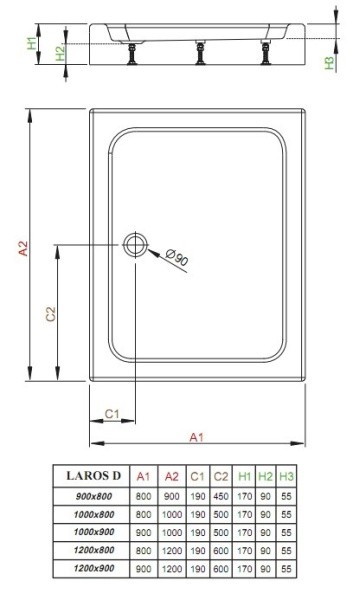 Поддон душевой акриловый 1000х800х170 белый SLD81017-01 Radaway Laros D Поддон душевой акриловый 1000х800х170 белый SLD81017-01 Radaway Laros D