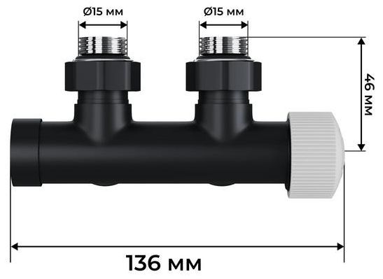 Узел нижнего подключения термостатический угловой 15мм М30х1,5 черный Royal Thermo Design RANPU11215BL