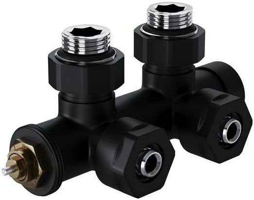 Узел нижнего подключения термостатический угловой 15мм М30х1,5 черный Royal Thermo Design RANPU11215BL