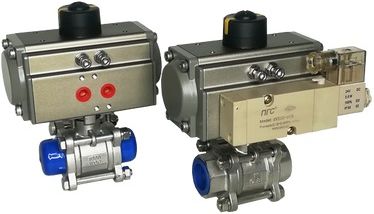 Кран шаровой полнопроходной трехсоставной 1 1/2" с площадкой ISO5211 в комплекте с пневмоприводом двойного действия