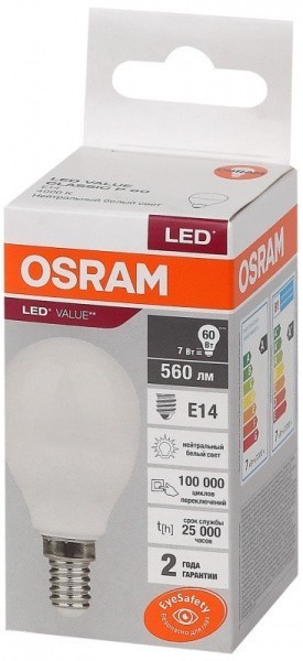 Светодиодная лампа LED VALUE CLP60 7SW/840 230V E27 560лм OSRAM