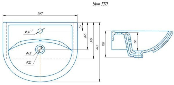 Умывальник мебельный УЮТ 55 2/величины 1/отверстие б/к Rosa Умывальник мебельный УЮТ 55 2/величины 1/отверстие б/к Rosa
