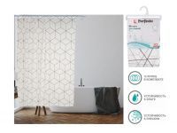 Шторка для ванной, 180x180 см, Secret, геометрия, белая, PERFECTO LINEA Шторка для ванной, 180x180 см, Secret, геометрия, белая, PERFECTO LINEA