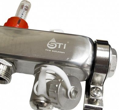 Коллекторная группа STI в сборе с расходомером из нержавеющей стали 1"х6 выходов Евроконус 3/4"