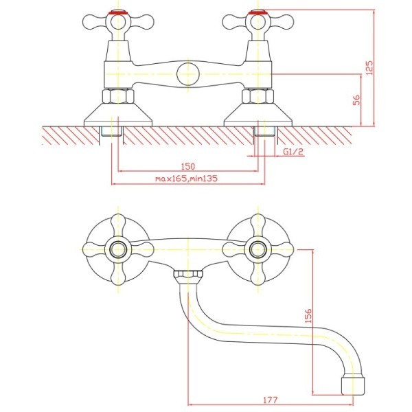 Смеситель для кухни настенный двухрукояточный 177мм ZOLLEN DORTMUND (DO11420341)