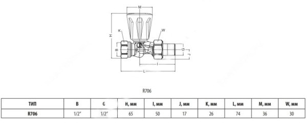 Компл клапанов ручной регулировки Ду15 Ру16 ВР прямой Giacomini R706KX003