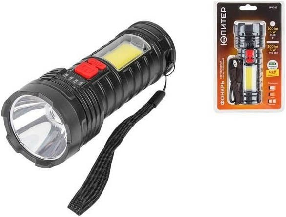 Фонарь ручной светодиодный аккумуляторный 3Вт+3Вт ЮПИТЕР