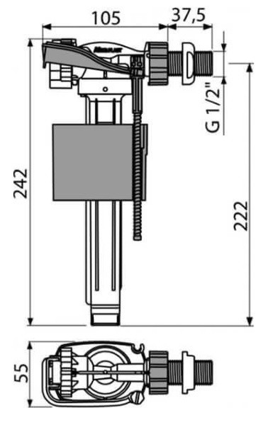Впускной механизм с боковой подводкой для керамических бачков 1/2 Alcaplast (A150-1/2-BL-01)
