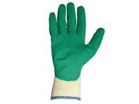 Перчатки х/б с латекс покрытием усиленн. (рельефный облив) 13кл., р-р 9/L, JetaSafety (желто-зеленые