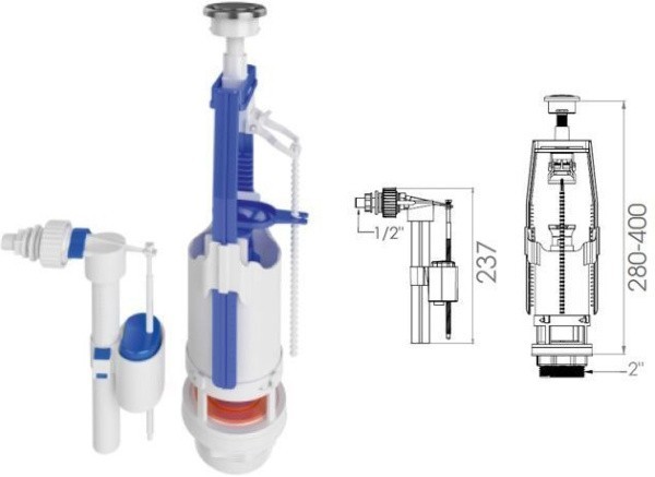 Арматура для смывного бачка универсальная с клапаном боковой подачи AV Engineering (AVE129701E) Арматура для смывного бачка универсальная с клапаном боковой подачи AV Engineering (AVE129701E)