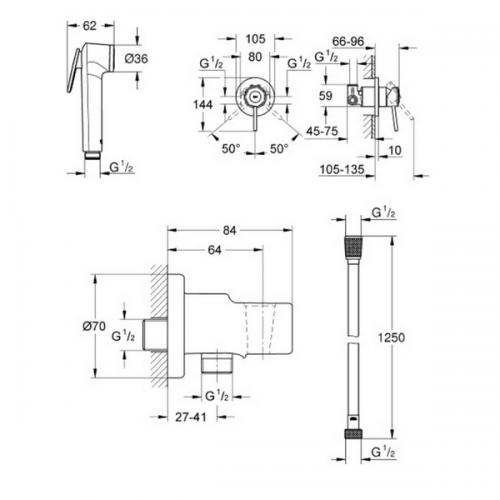 Набор для гигиенического душа открытого монтажа Bau Classic Trigger 124434 Набор для гигиенического душа открытого монтажа Bau Classic Trigger 124434