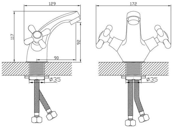 Смеситель для умывальника монолитный D80-110301 (елочка) Смеситель для умывальника монолитный D80-110301 (елочка)