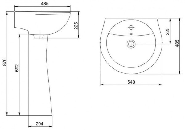 Умывальник 2-ой величины 1-отверстие СОНАТА 55 SANTERI Умывальник 2-ой величины 1-отверстие СОНАТА 55 SANTERI