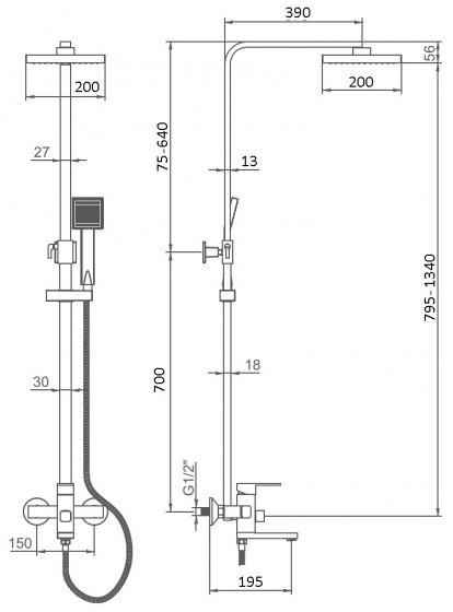 Душевая система со смесителем и верхним душем Wisent (W3506A)