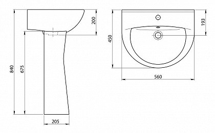 Умывальник 2-ой величины 1-отверстие ВИКТОРИЯ 55 под пьедестал SANTERI (418918)
