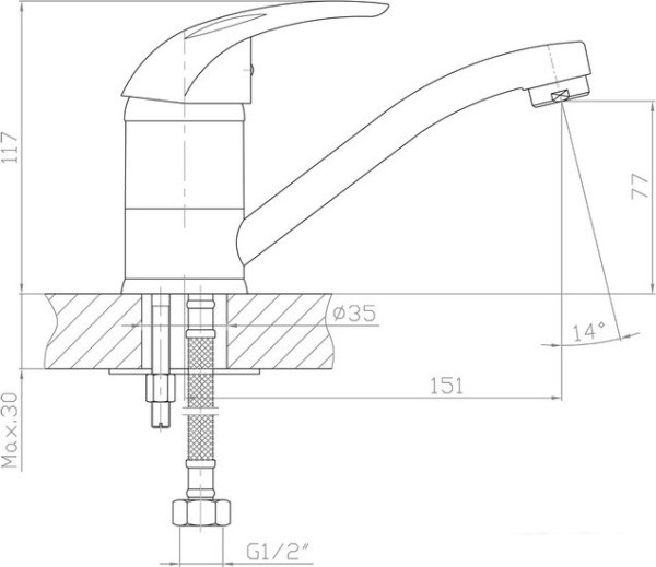 Смеситель для умывальника однорычажный Zollen Koln 2-е шпильки (KO51410622) длина излива 150 мм