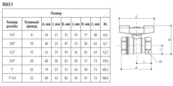 Кран латунный шаровый Ду-20 Г-Г Ру35 полнопроходной бабочка Giacomini R851X024
