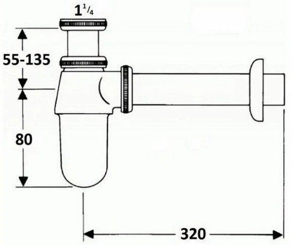 Сифон BAS0802S металлический для раковины (бутылочный) TIM