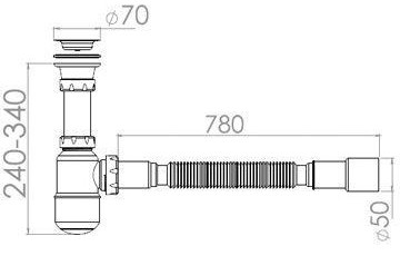 Сифон для умывальника с прикручивающимся выпуском 70мм , с гибкой трубой 1 1/2 - 40/50мм AV Engine