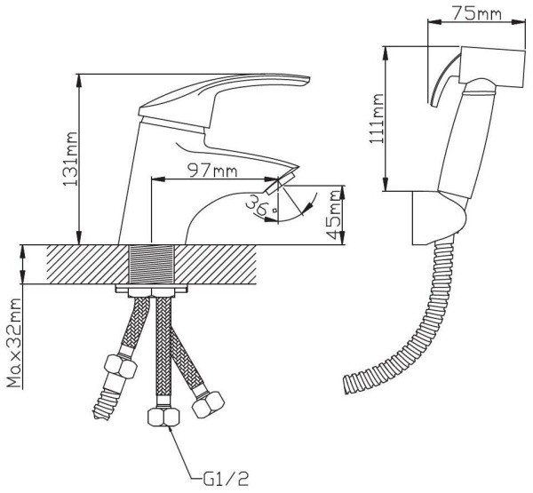 Смеситель для умывальника с гигиенической лейкой D80-112102 Смеситель для умывальника с гигиенической лейкой D80-112102